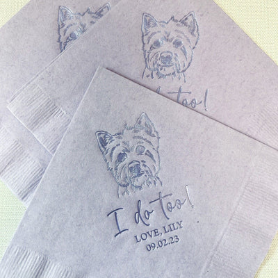 Pet Lovers Wedding Napkins with Custom Illustrated Pet Design