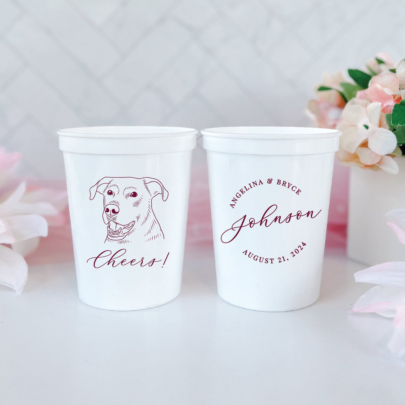 Custom Pet Stadium Cups with Illustrated Dog Design