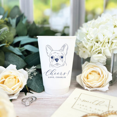 Cheers Wedding Paper Cups with Custom Pet Illustration