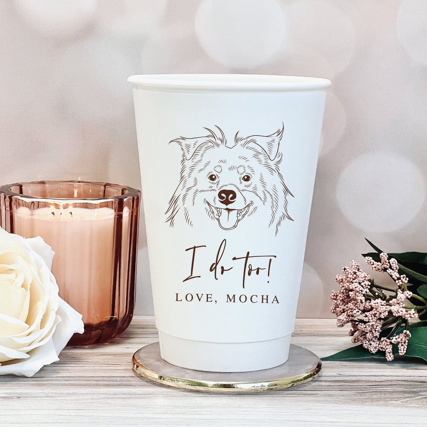 I Do Too Wedding Paper Cups with Custom Pet Design