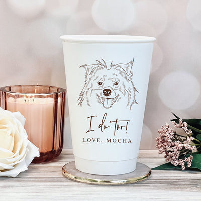 Cheers Wedding Paper Cups with Custom Pet Illustration