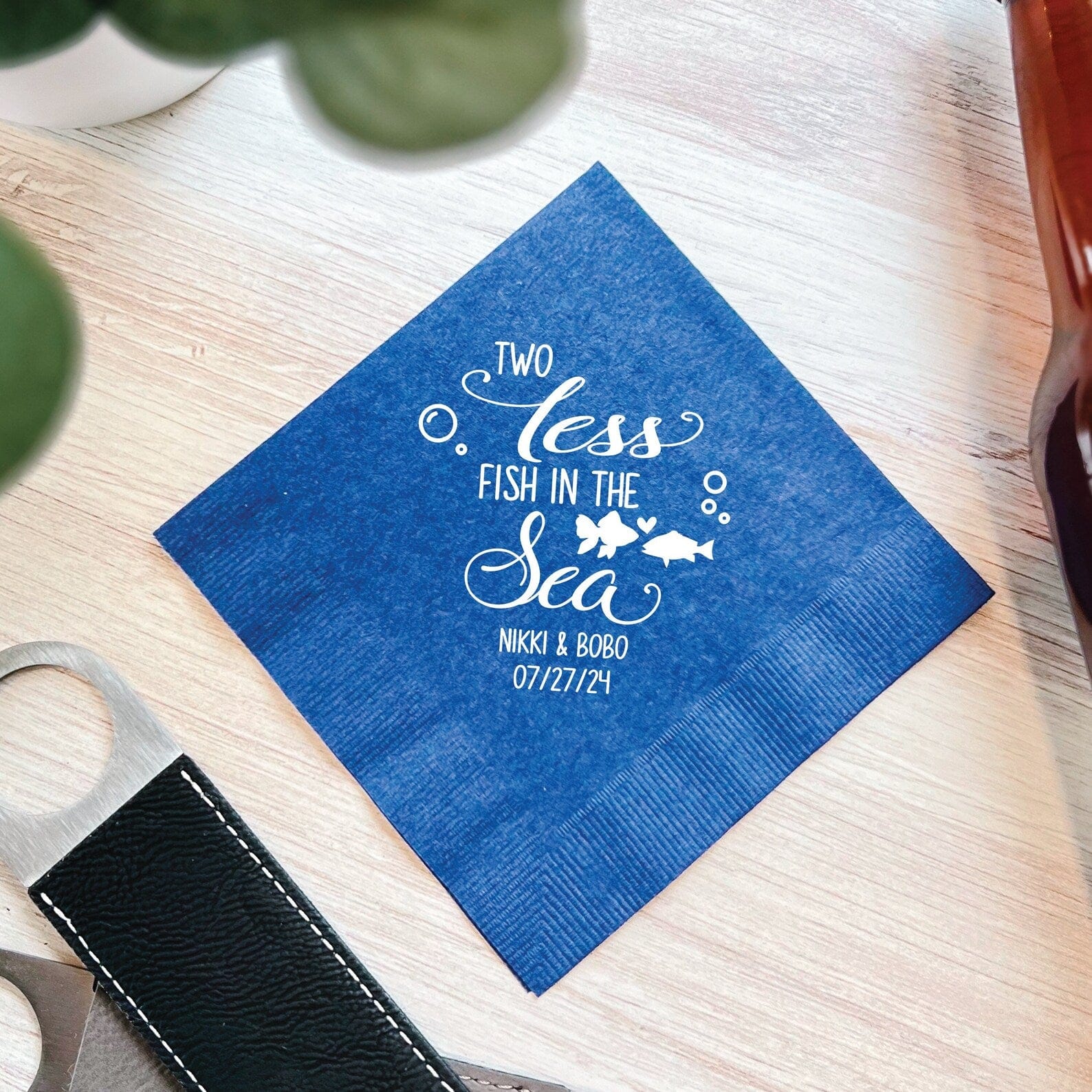 Two Less Fish in the Sea Personalized Wedding Napkins - Napkins - Foil Stamped