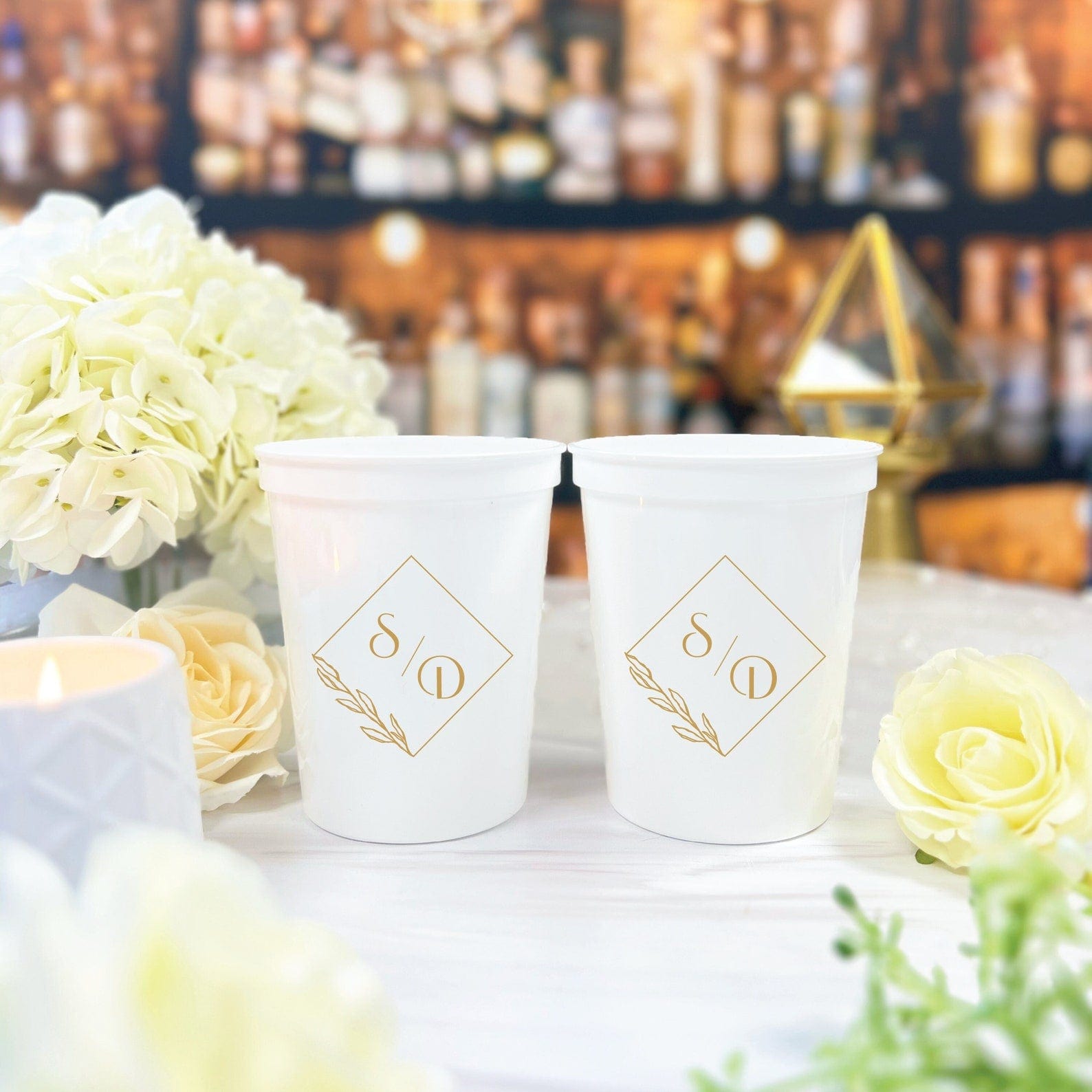 Modern Wedding Crest Personalized Stadium Plastic Cups - Cup - Stadium