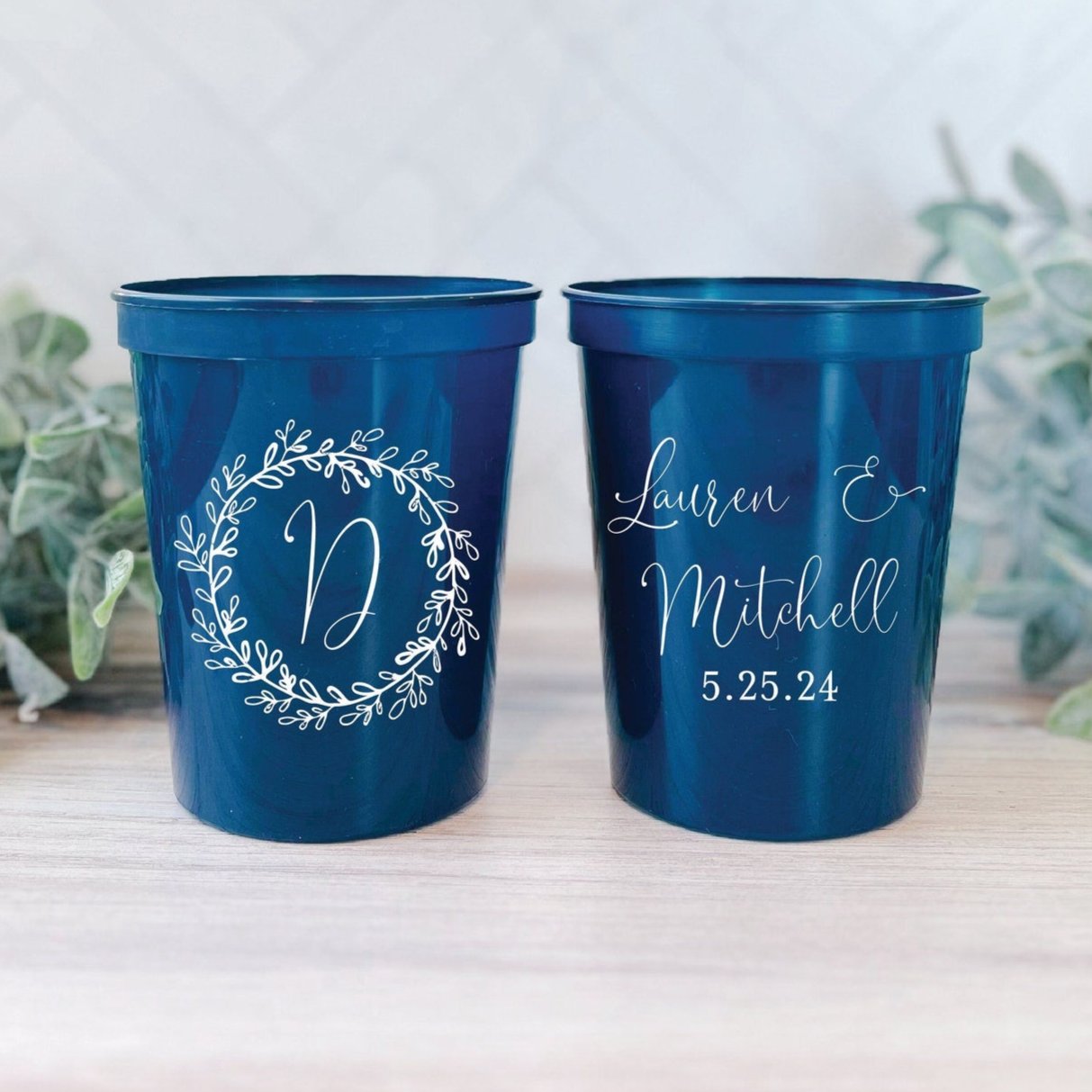 Custom Floral Wreath Wedding Stadium Cups