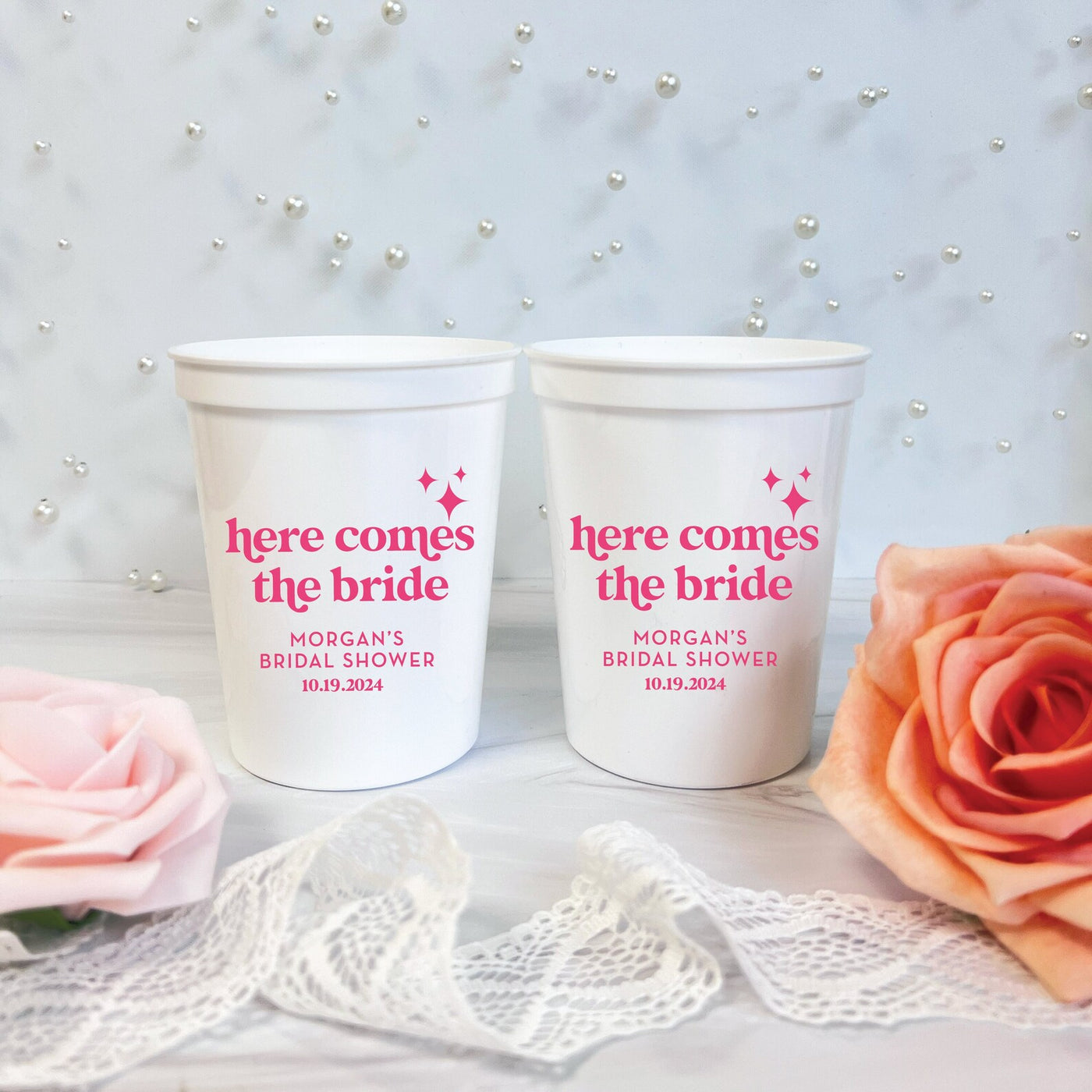 Here Comes the Bride Stadium Cups for Bridal Showers