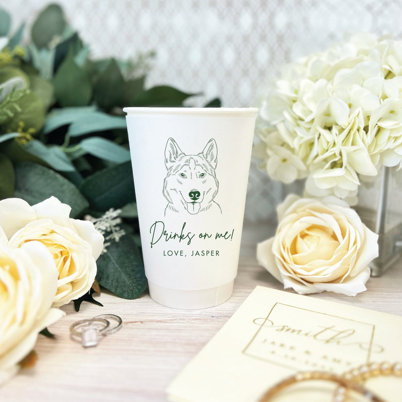 Wedding Paper Cups with Custom Dog Design