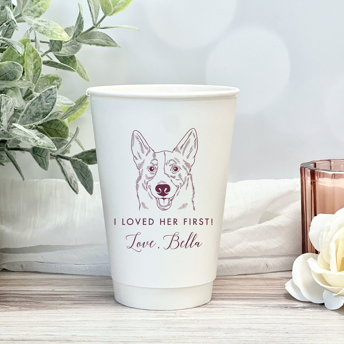 Cheers Wedding Paper Cups with Custom Pet Illustration