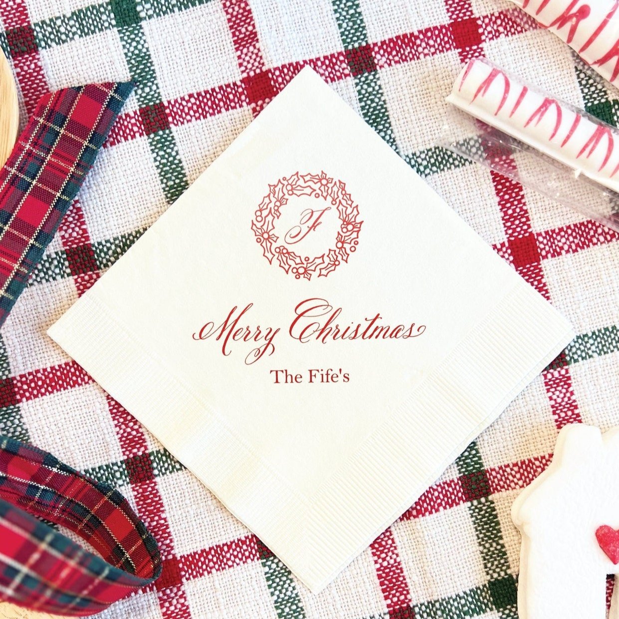 Merry Christmas Wreath Personalized Napkins