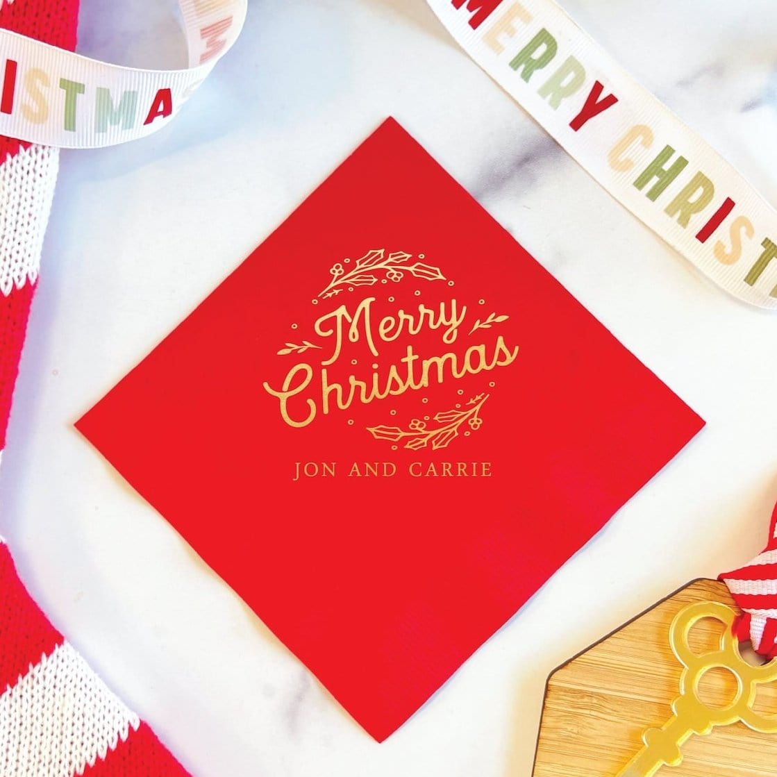 Merry Christmas Personalized Napkins - Napkins - Foil Stamped