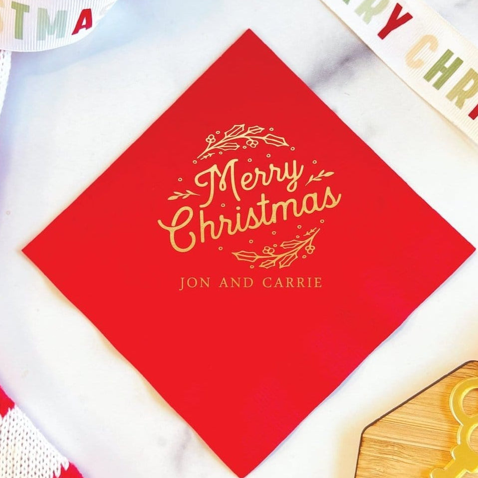 Merry Christmas Personalized Napkins - Napkins - Foil Stamped