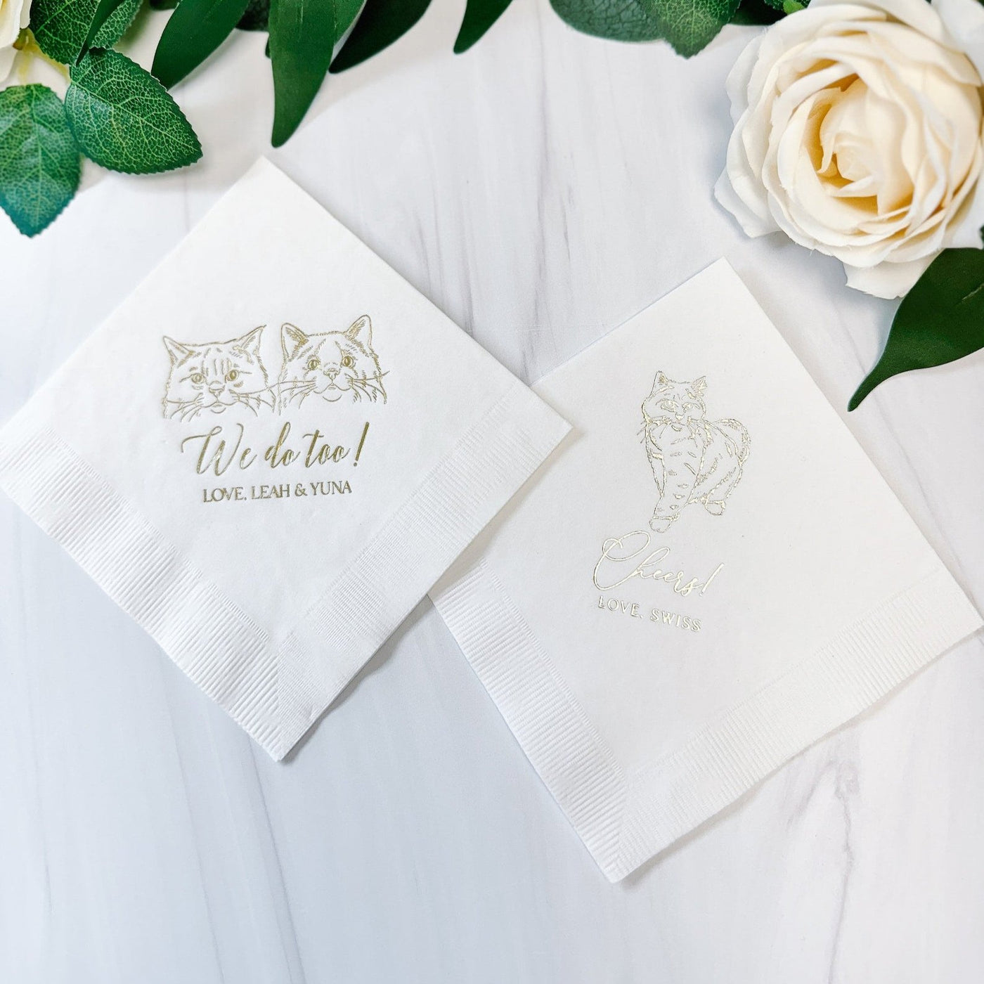 Custom Illustrated Cat Wedding Napkins