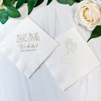 Purr Me Another Custom Illustrated Cat Wedding Napkins