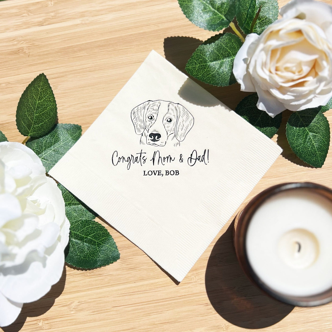 Wedding Napkins with Custom Dog Illustration