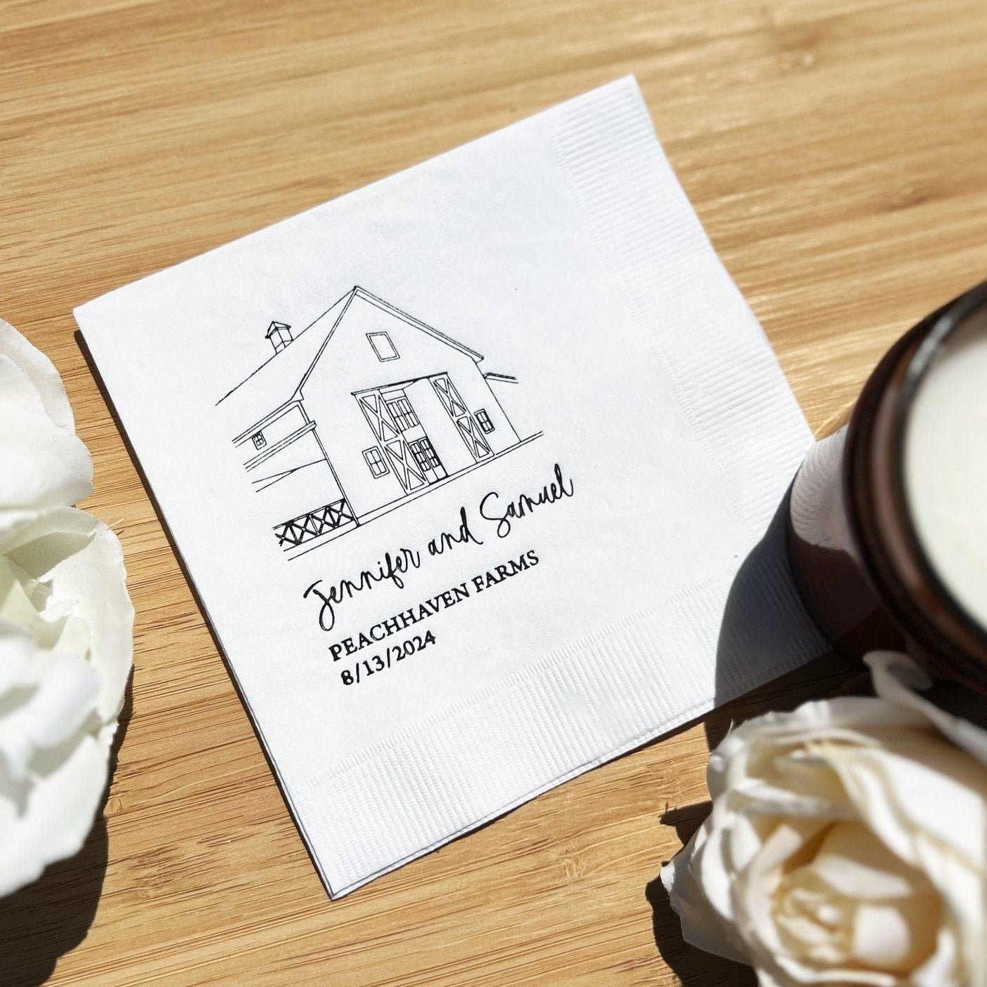 Custom Illustrated Venue Wedding Napkins - Napkins - Venue