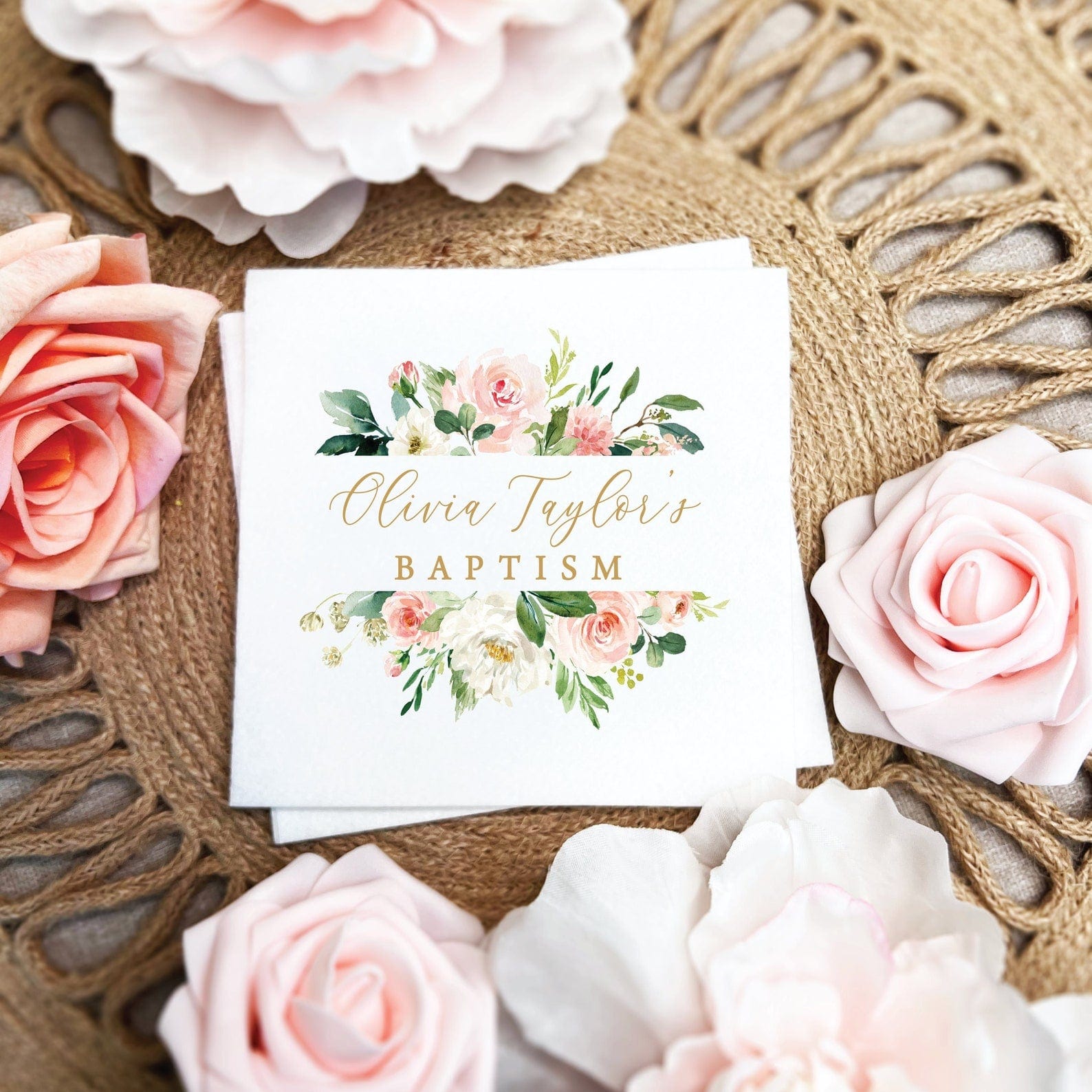 Pink Floral Cross Religious Full Color Napkins - Napkins - Full Color