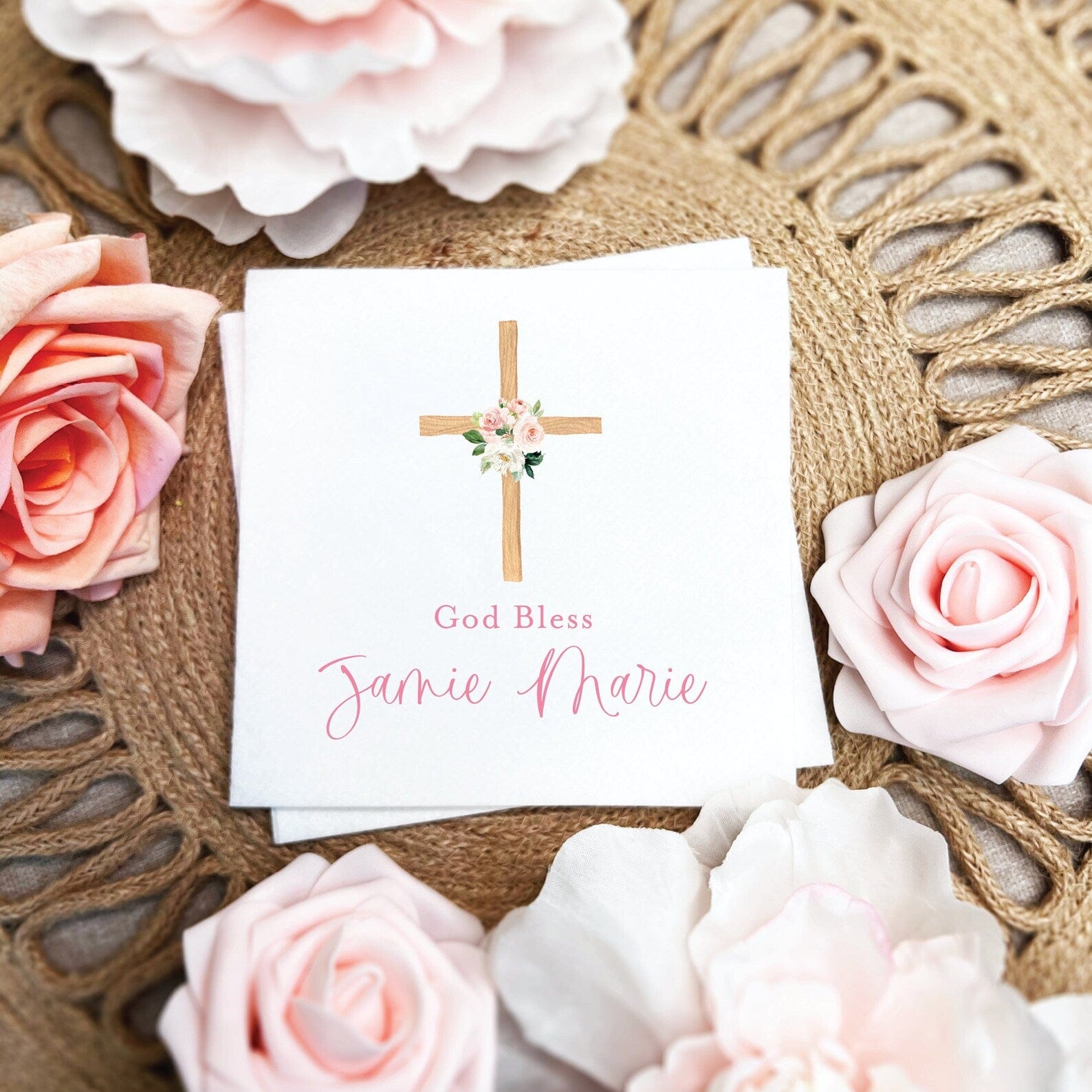 Simple Cross God Bless Religious Napkins - Napkins - Full Color