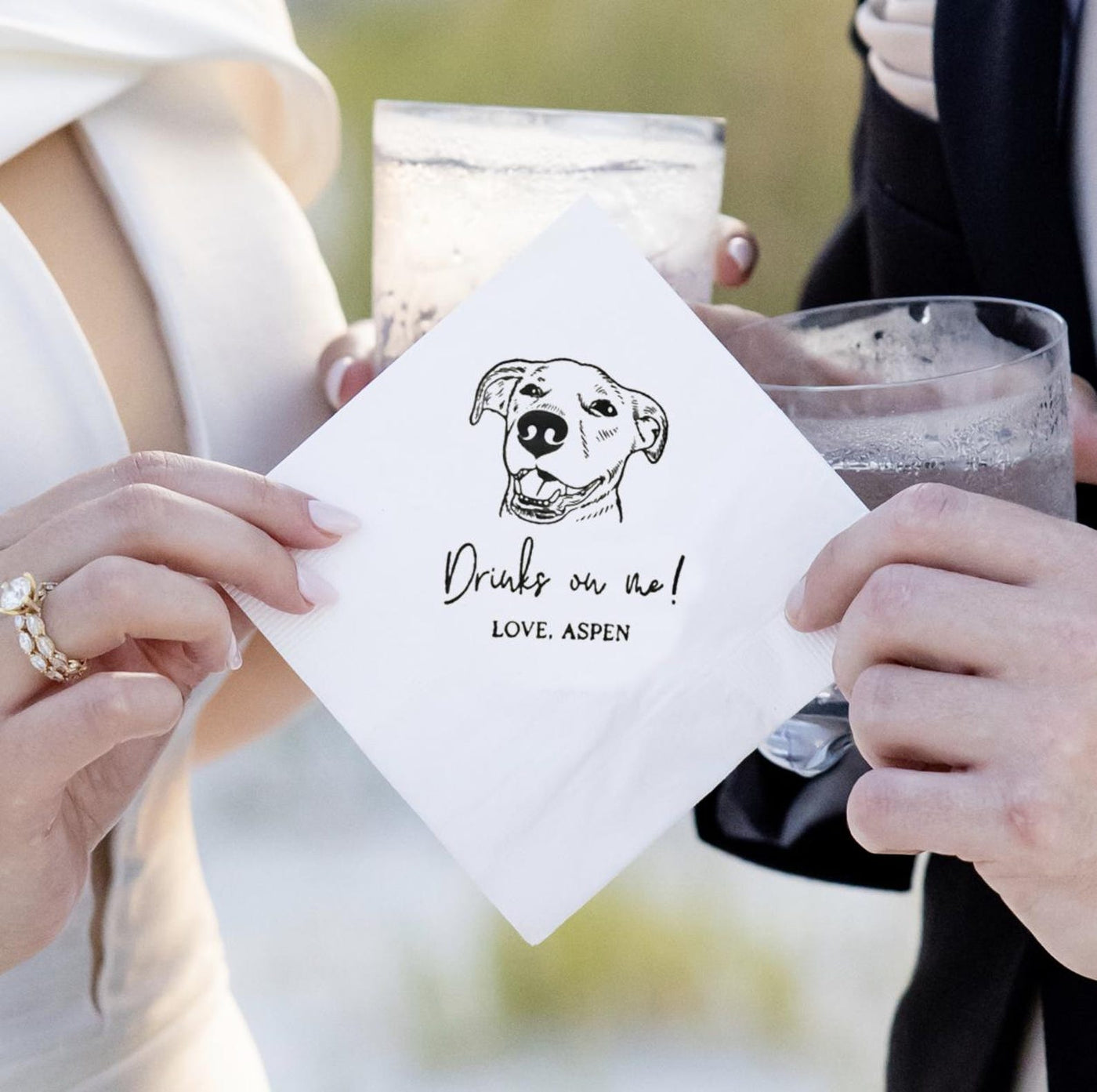 Wedding Napkins with Custom Dog Illustration