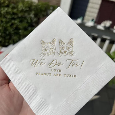 We Do Too Custom Wedding Napkins with Cat Portraits