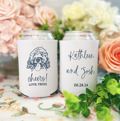 Custom Wedding Can Cooler Featuring Your Dog