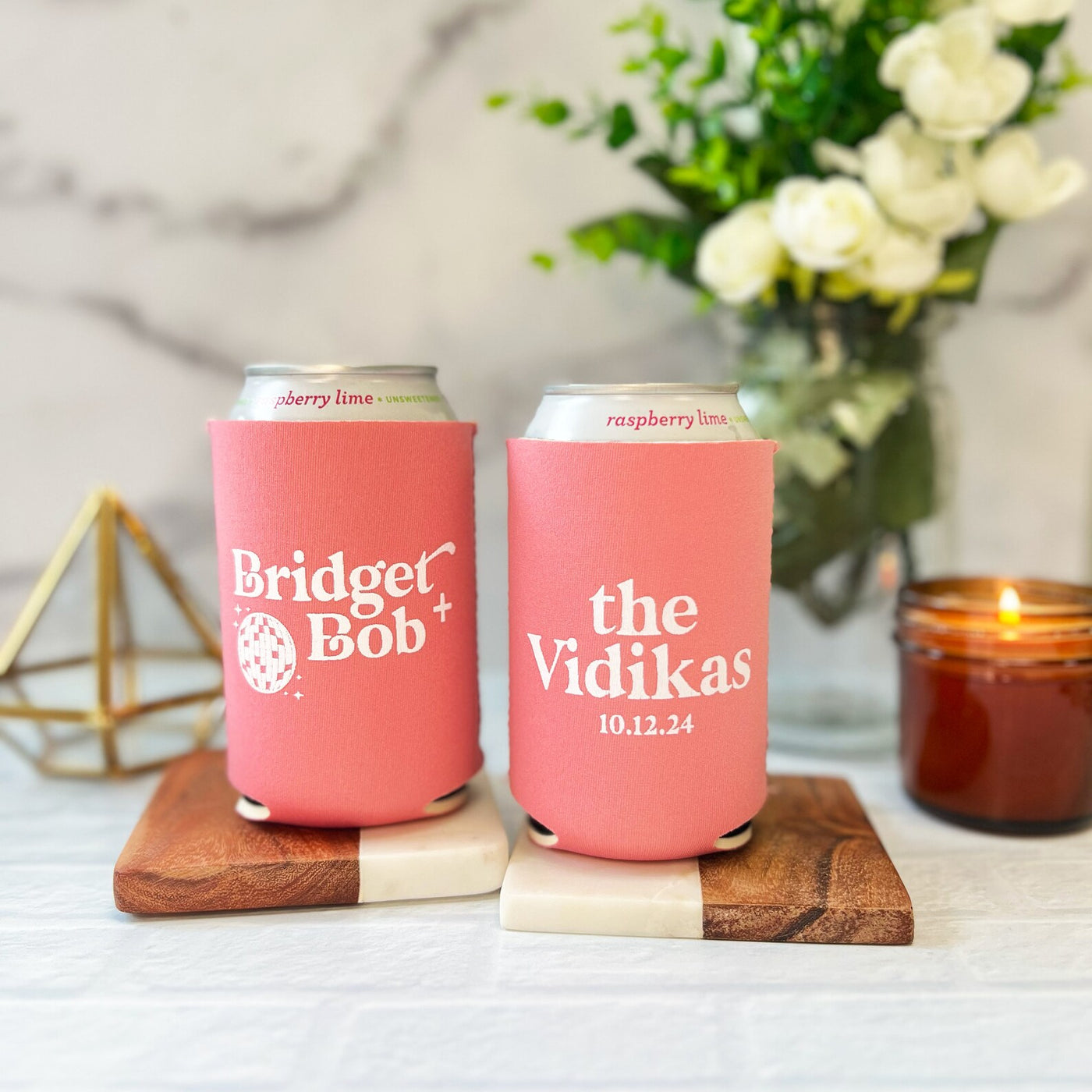 Personalized Disco Wedding Can Cooler Favors