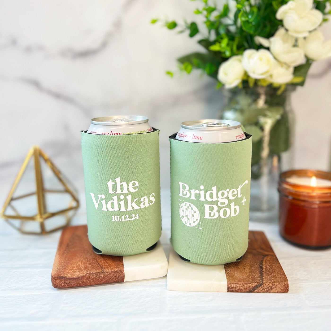 Personalized Disco Wedding Can Cooler Favors