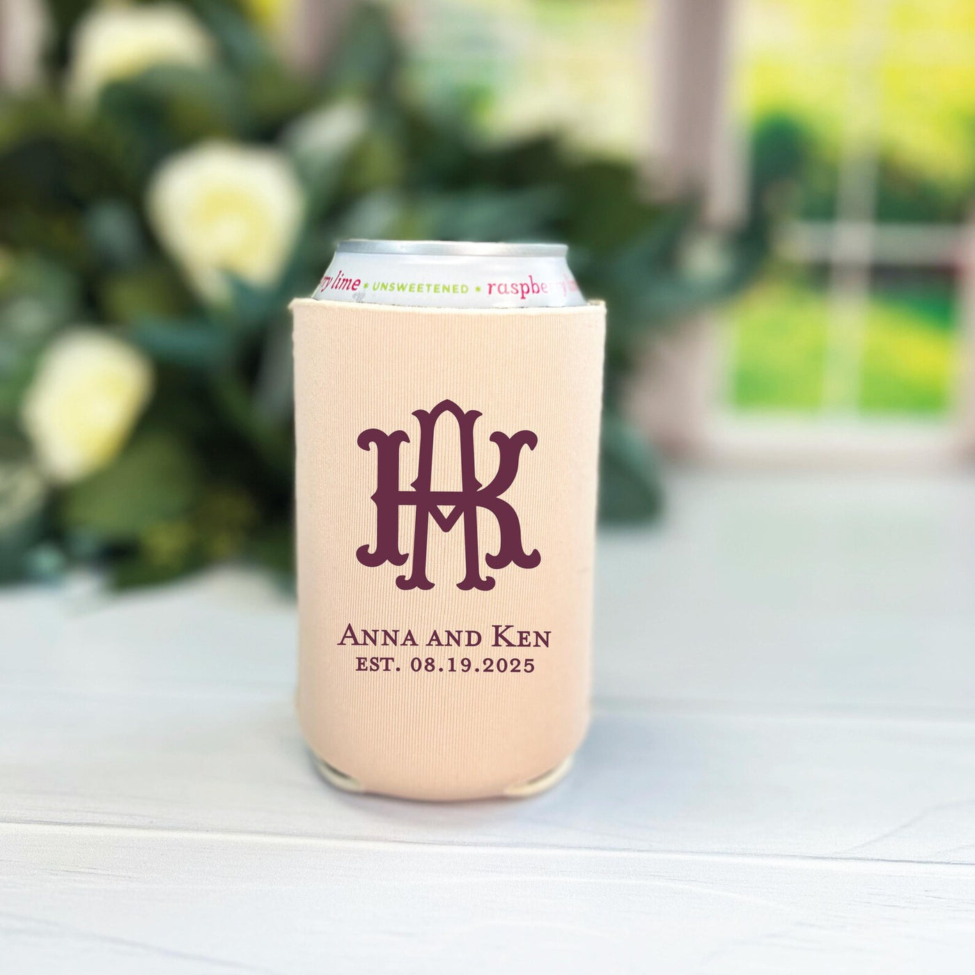 Custom Monogrammed Can Coolers for Wedding Favors