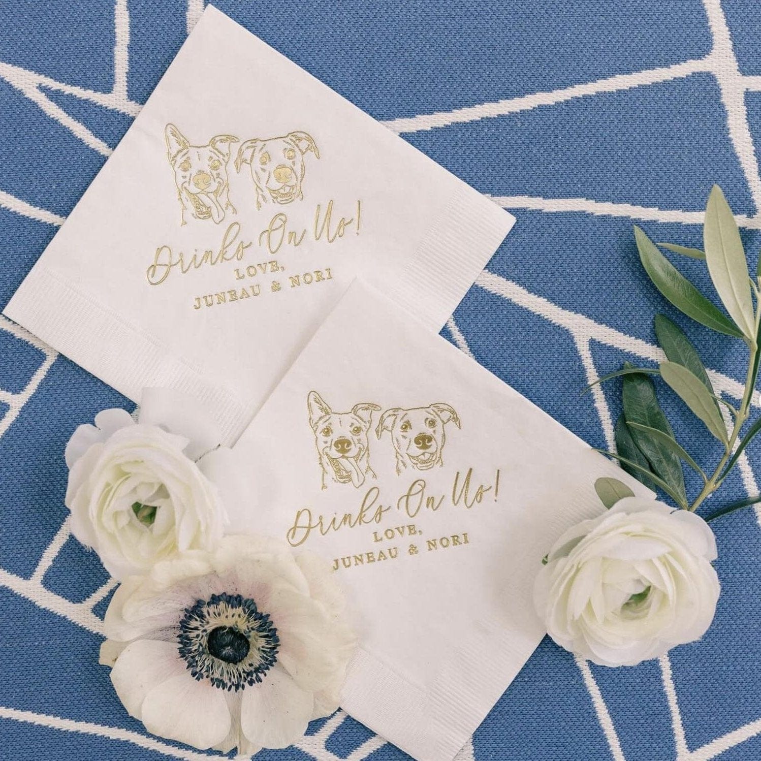 Drinks On Us Custom Pet Portrait Wedding Napkins - Napkins - Foil Stamped - Dog