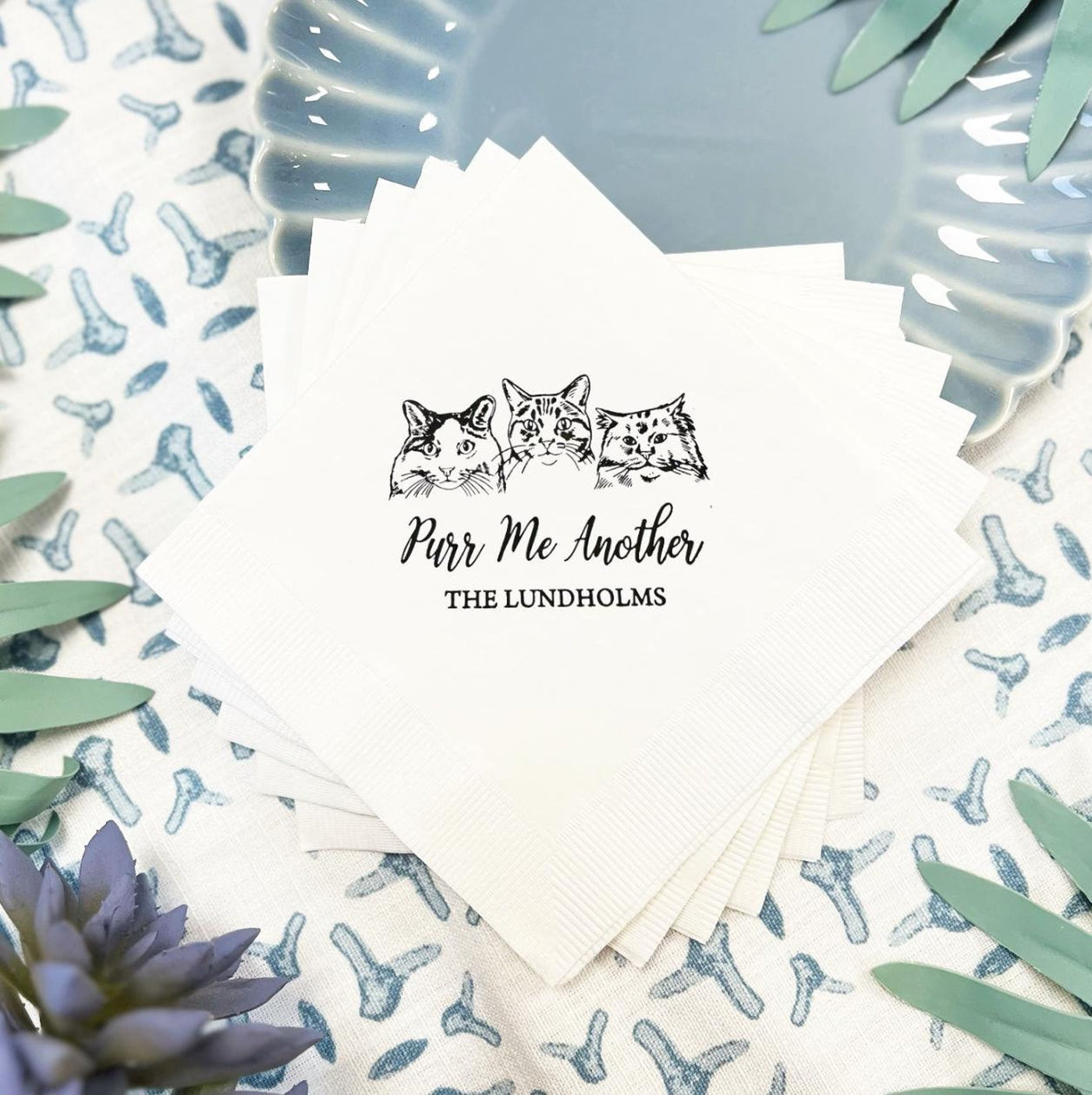 Purr Me Another Custom Illustrated Cat Wedding Napkins