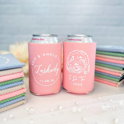 Custom Wedding Can Cooler Featuring Your Dog