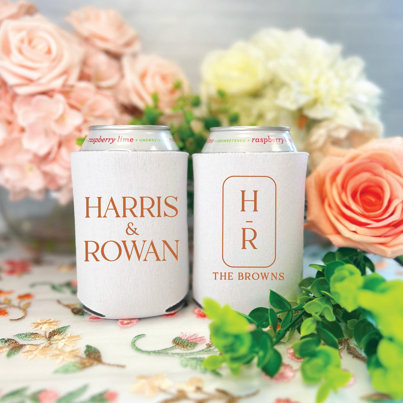 Timeless Serif Monogram Wedding Reception Bar Can Coolers