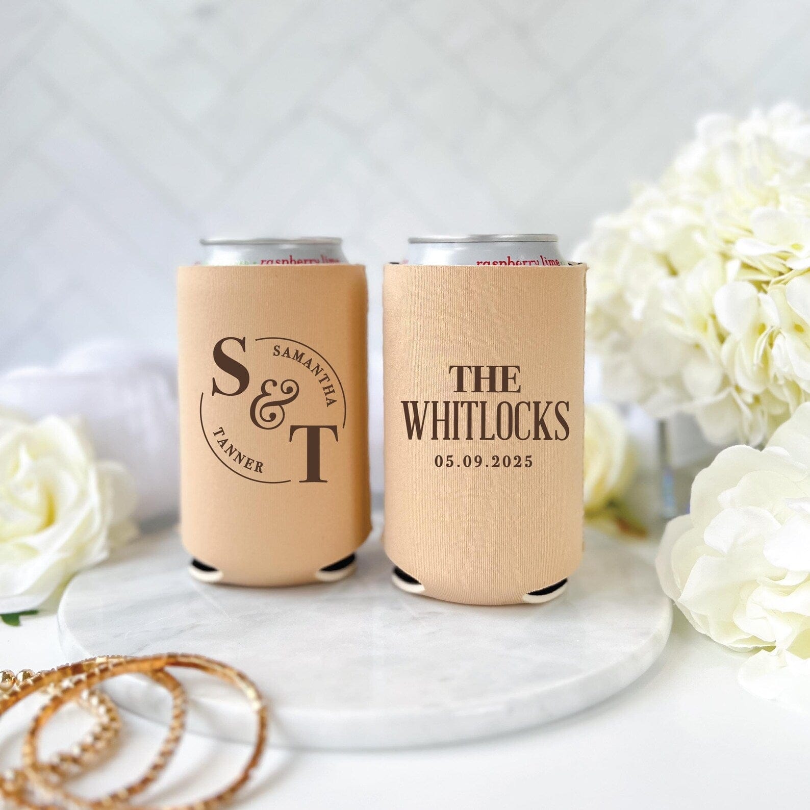 Custom Initials Monogram Wedding Can Cooler - Can Cooler
