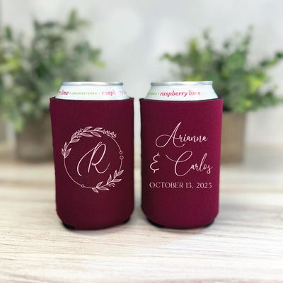 Floral Monogram Wedding Can Cooler for Reception