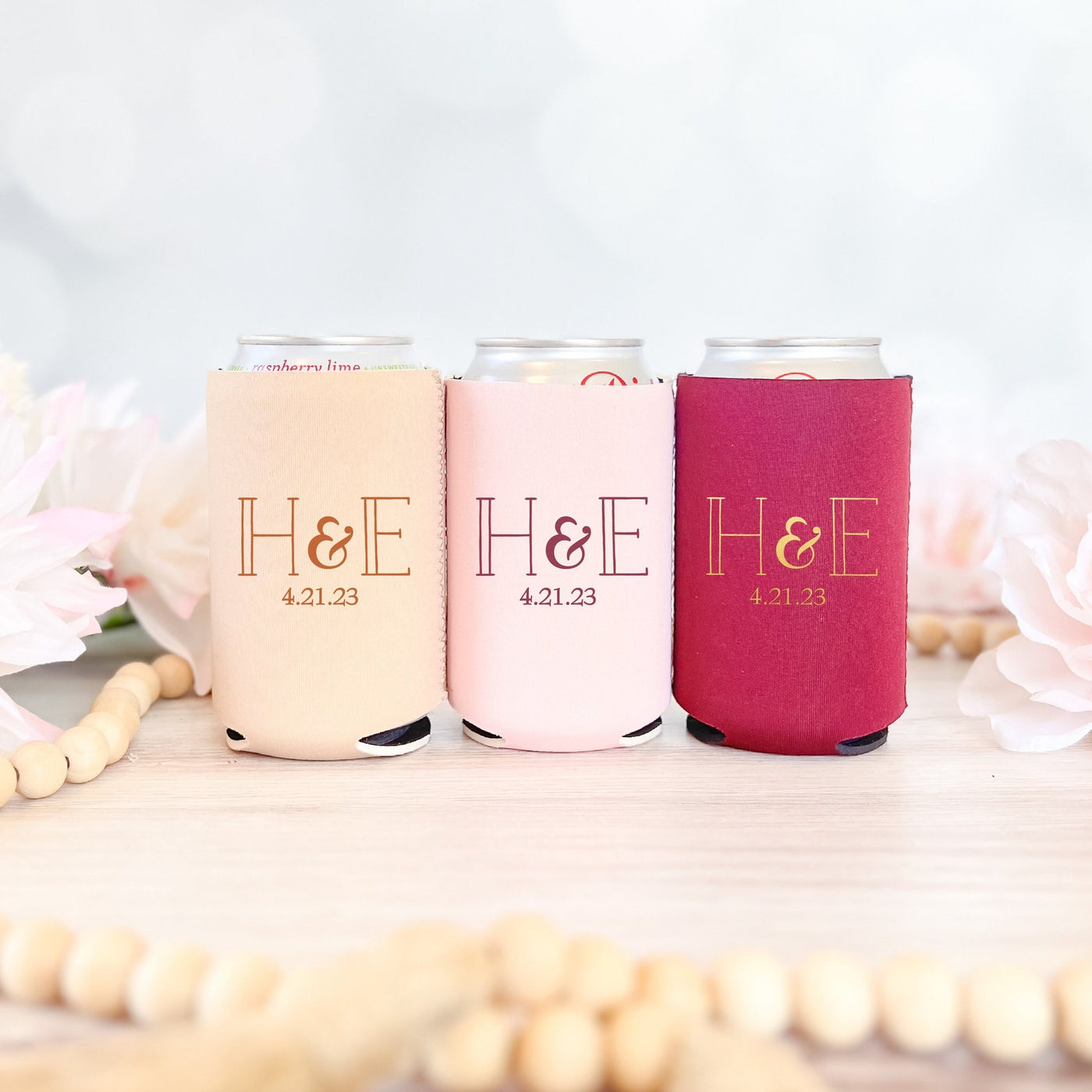 Custom Wedding Favor Beer Can Coolers with Monogram