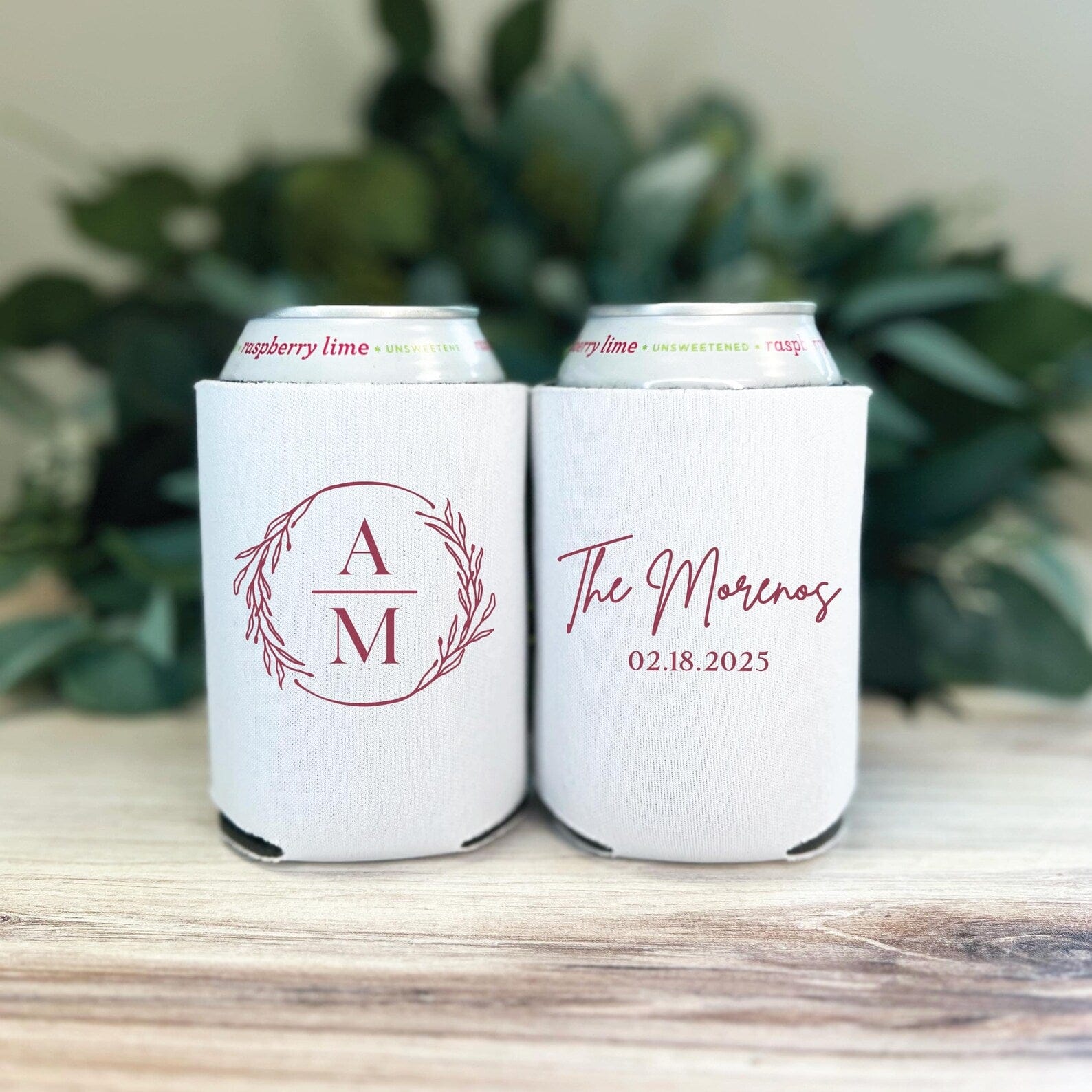Custom Wedding Favor Beer Can Coolers with Monogram - Can Cooler