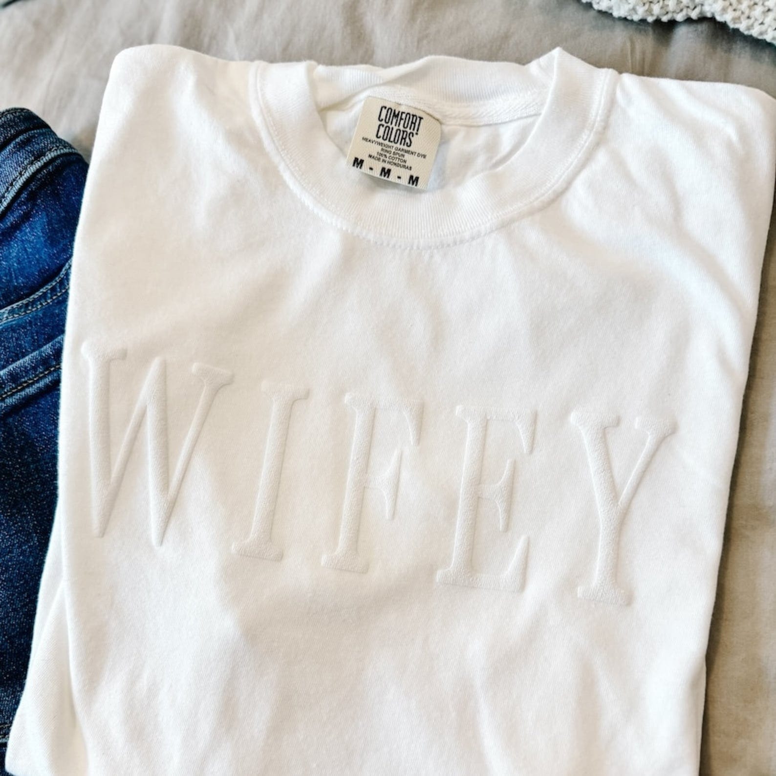 Wifey Embossed Puff Print T-Shirt - Puff Print - Tshirt