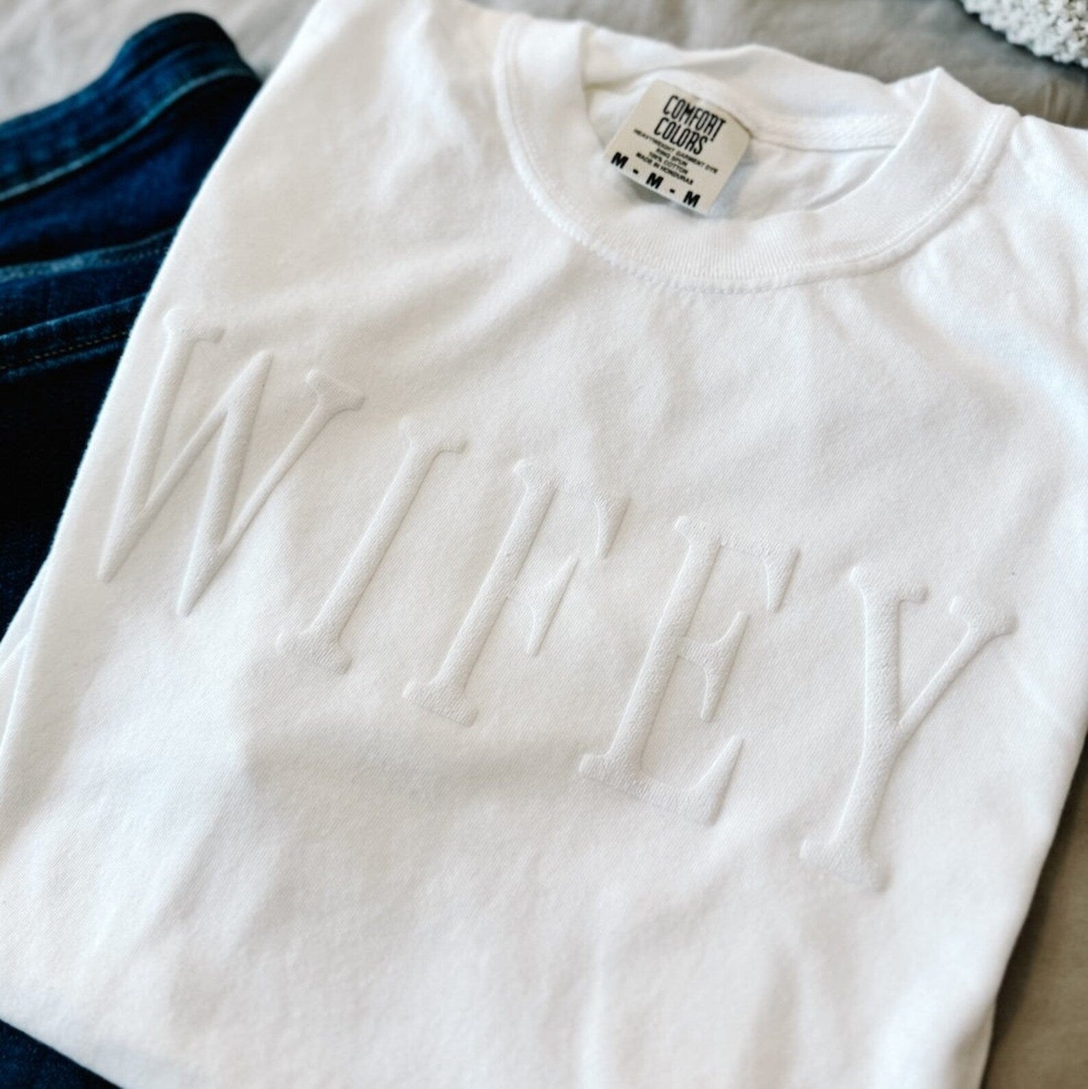 Wifey Embossed Puff Print T-Shirt - Puff Print - Tshirt