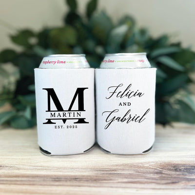 Last Name Monogram Wedding Can Cooler for Reception