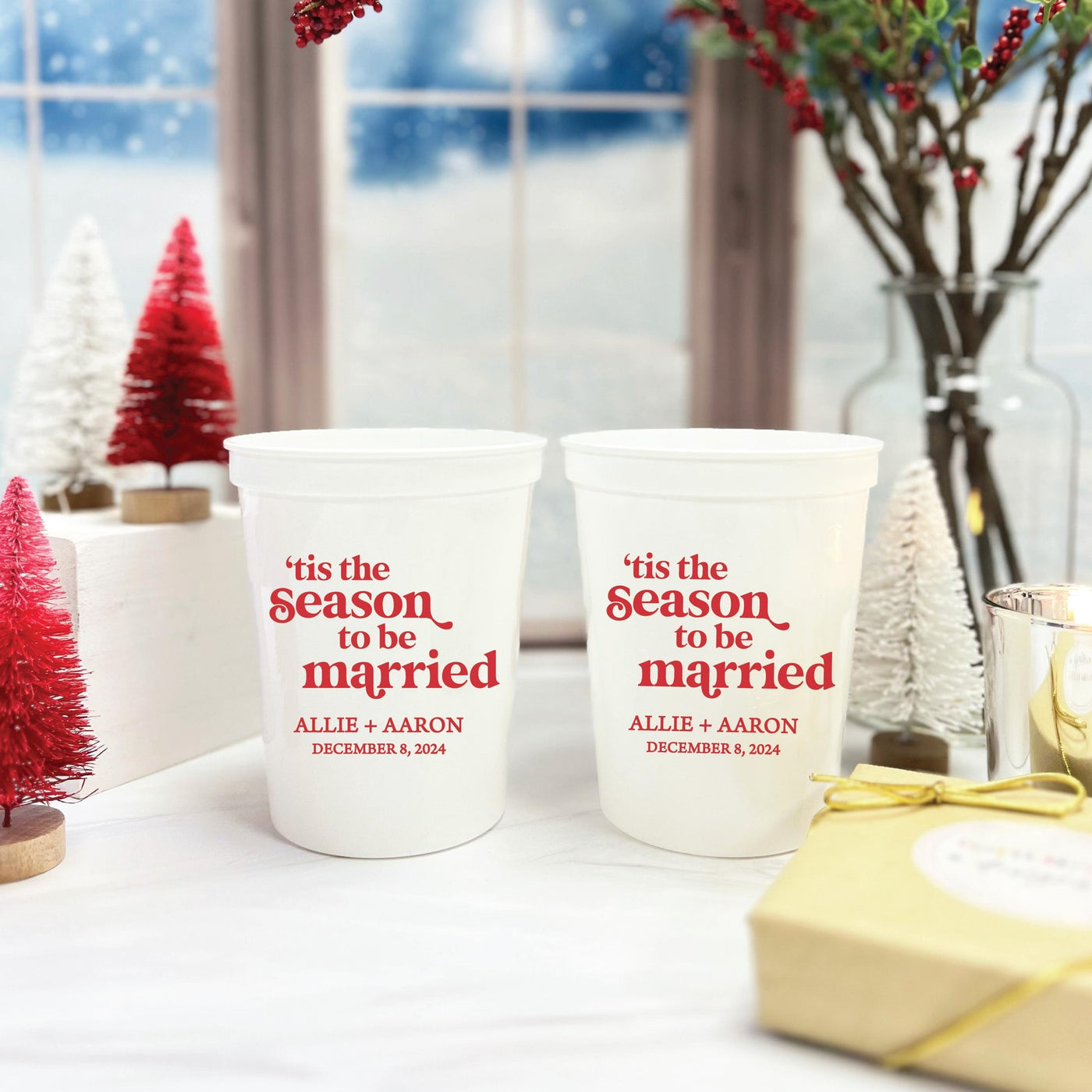 Tis the Season to be Married Wedding Stadium Cups