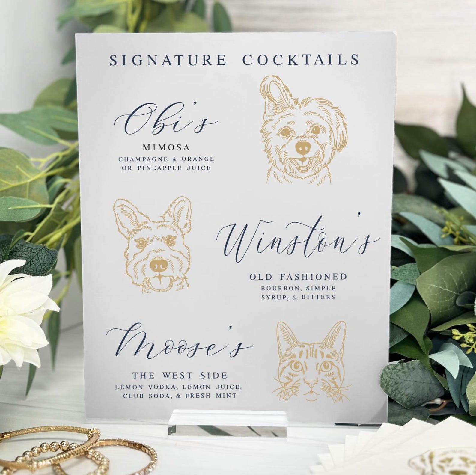 Custom Illustrated Pet Wedding Bar Print - Bar Menu