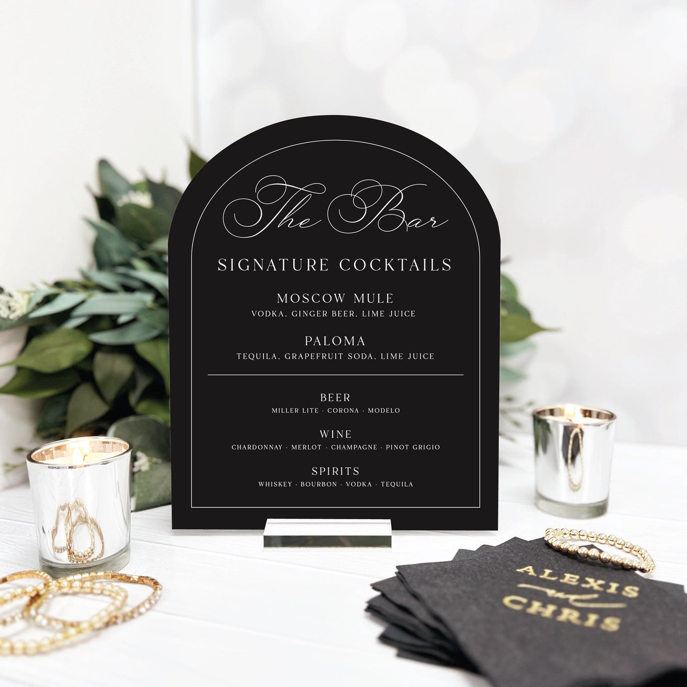 Elegant Wedding Bar Menu Sign