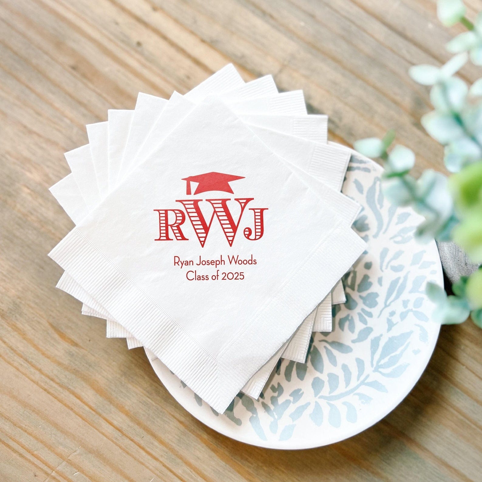 Graduation Cap and Monogram Napkins - Napkins - Foil Stamped
