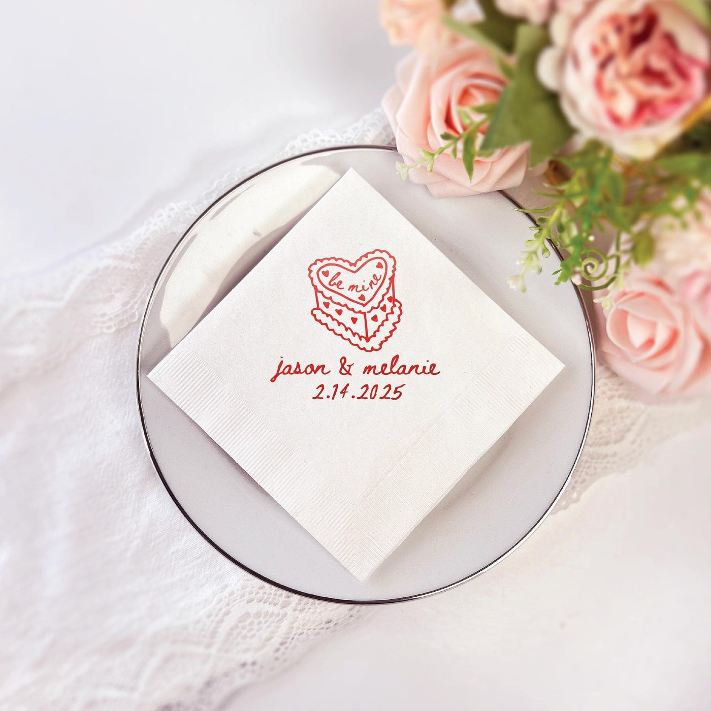 Be Mine Valentine Personalized Wedding Napkins