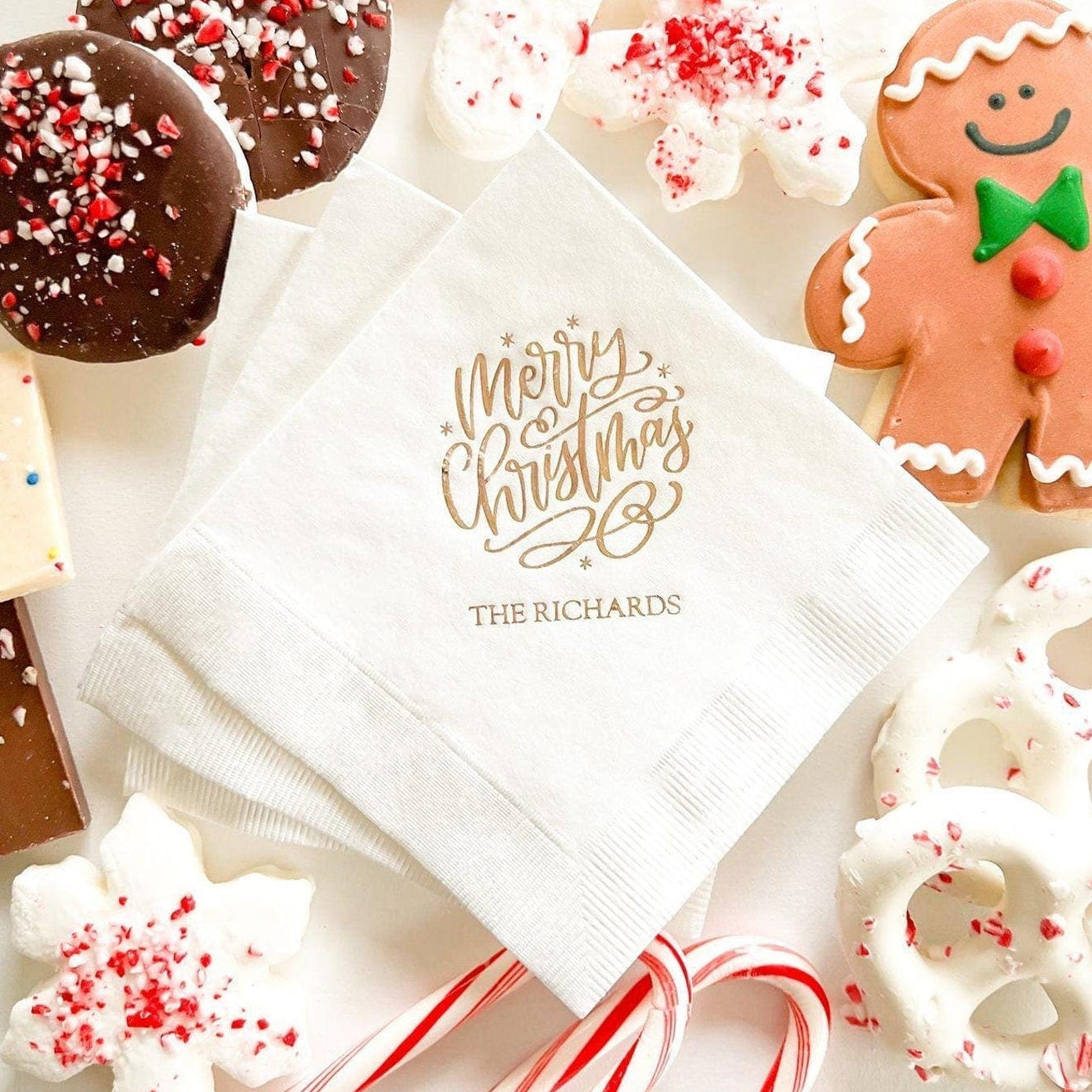 Custom Merry Christmas Napkins - Napkins - Foil Stamped