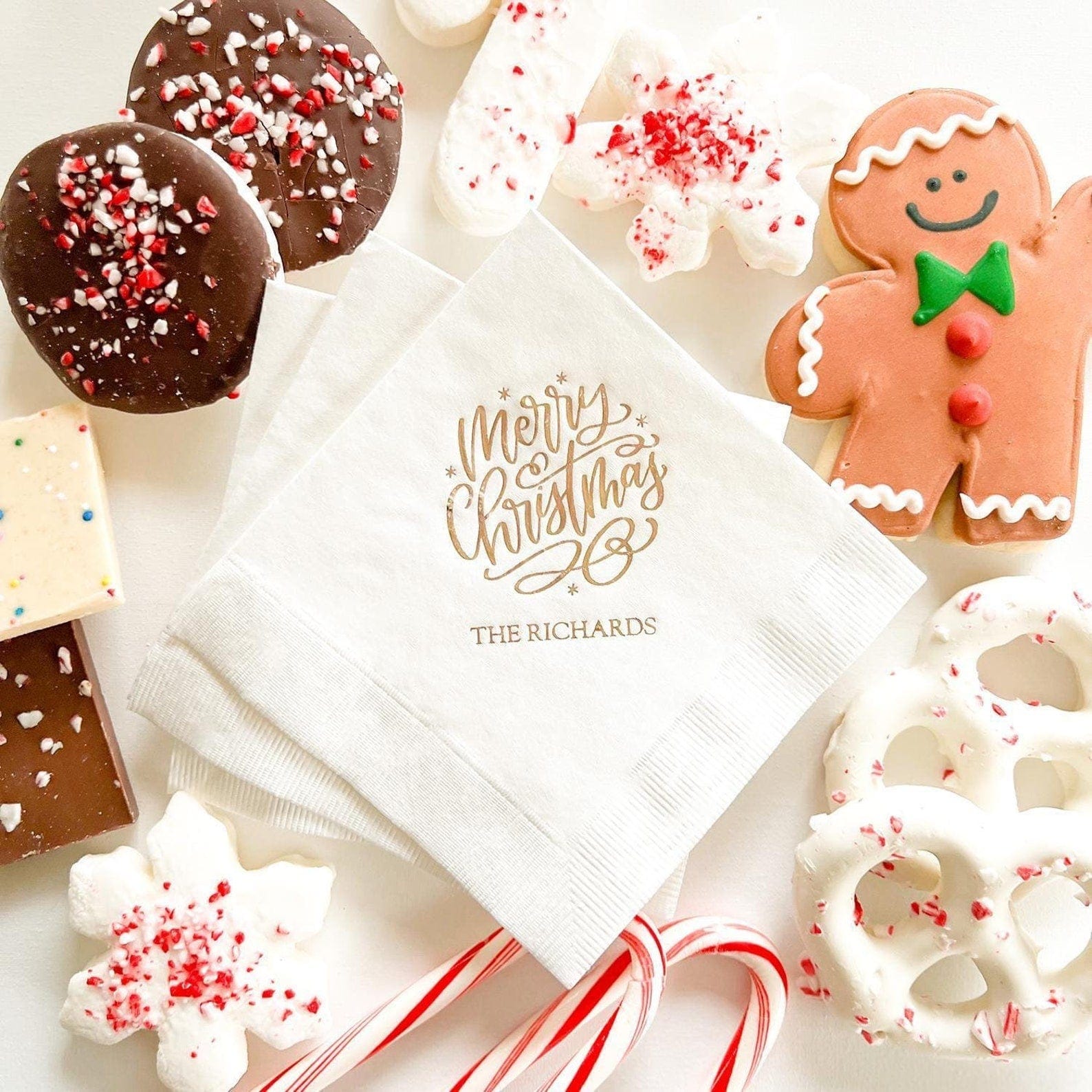 Custom Merry Christmas Napkins - Napkins - Foil Stamped