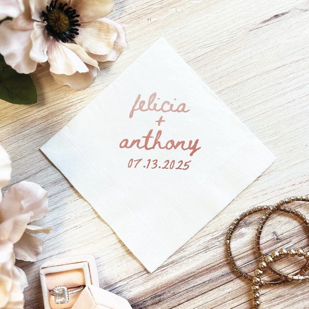 First Names Personalized Wedding Cocktail Napkins - Napkins - Foil Stamped