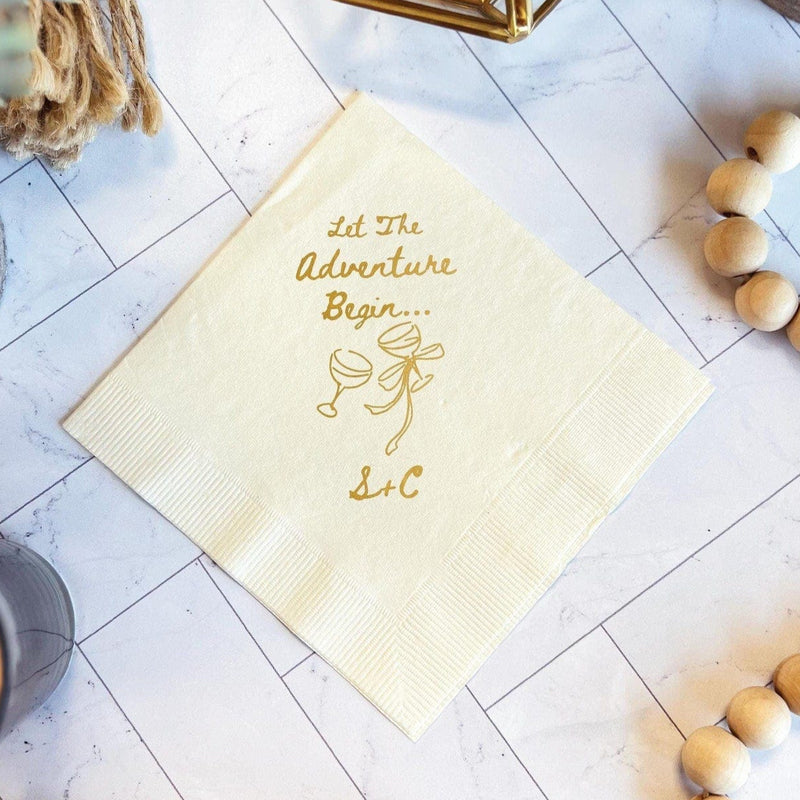 Let The Adventure Begin Wedding Napkins - Napkins - Foil Stamped
