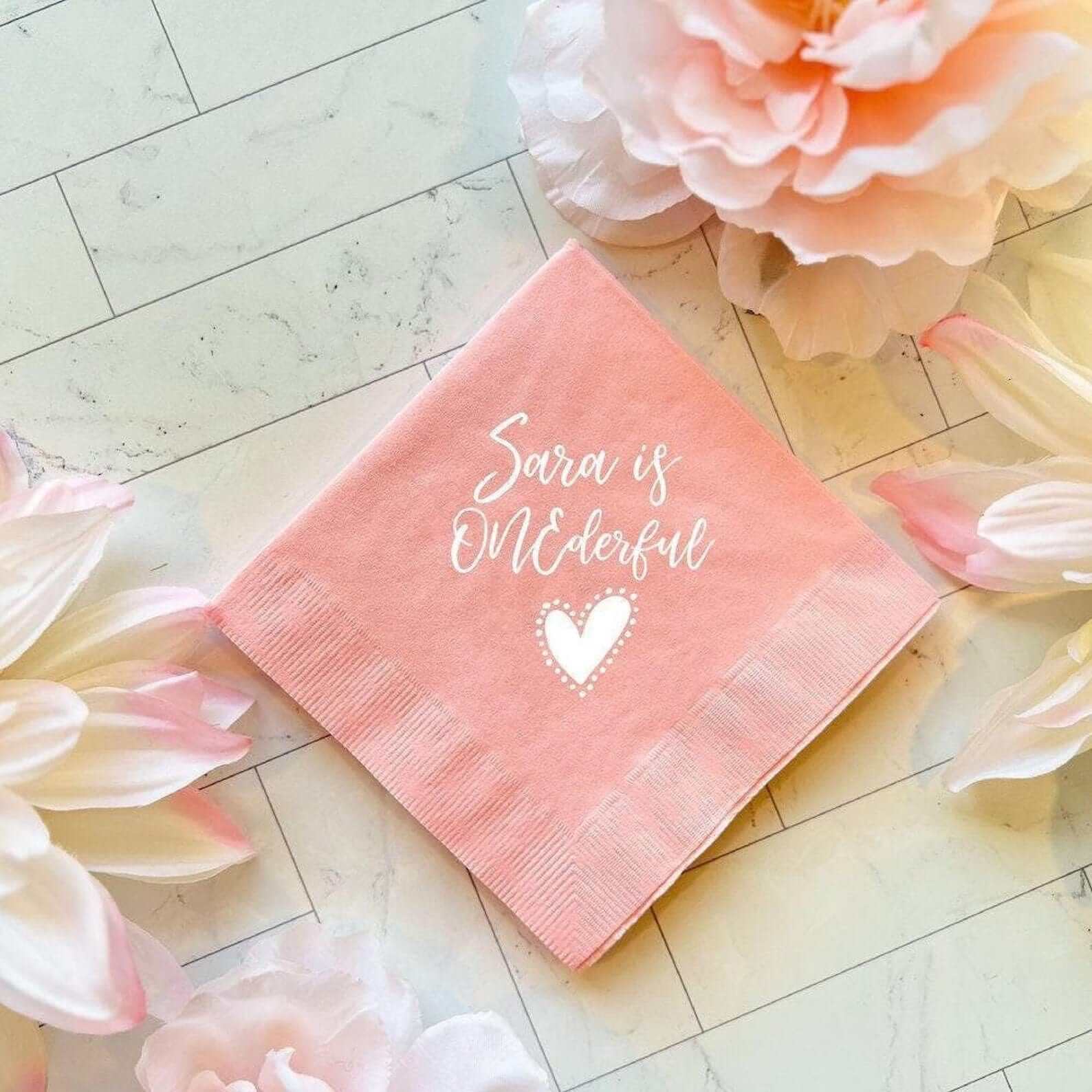 Ms ONEderful Heart Birthday Napkins - Napkins - Foil Stamped
