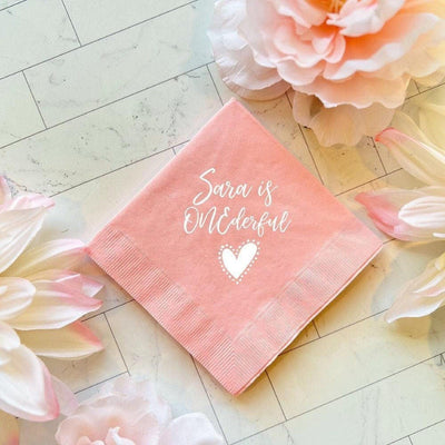 Ms ONEderful Heart Birthday Napkins - Napkins - Foil Stamped