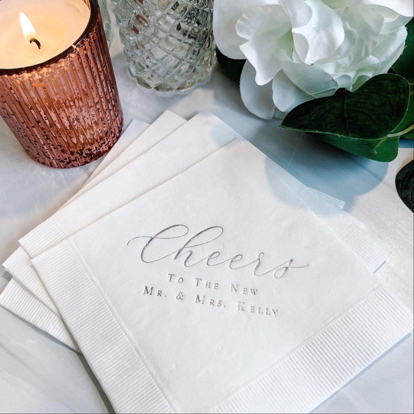 Cheers to the Newlyweds Wedding Napkins - Napkins - Foil Stamped