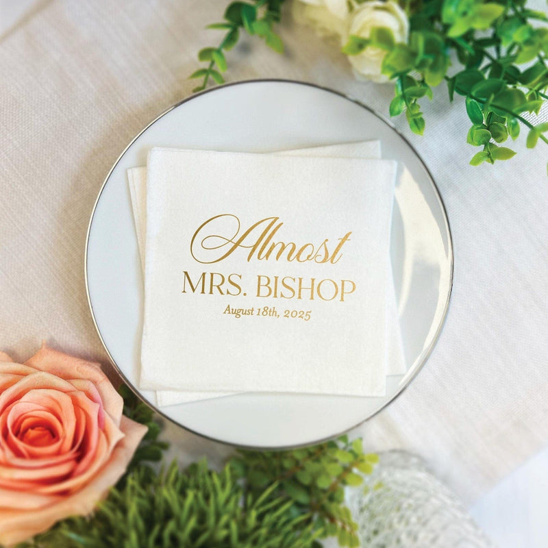 Almost Mrs Bridal Shower Premium Uncoined Napkins - Napkins - Linun Foil Stamped